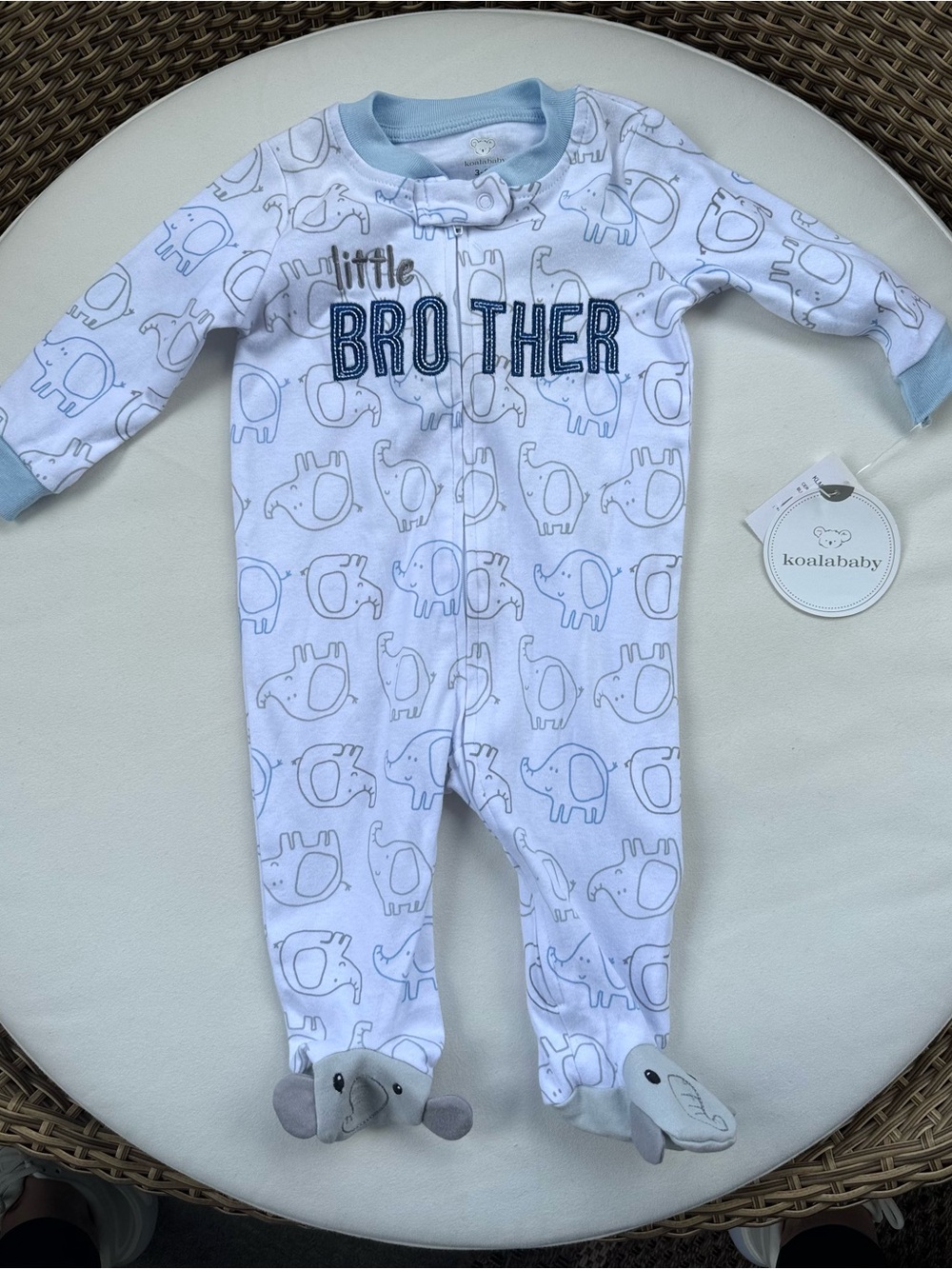 Koala Baby White & Light Blue "Little Brother" Footed One-Piece New With Tags